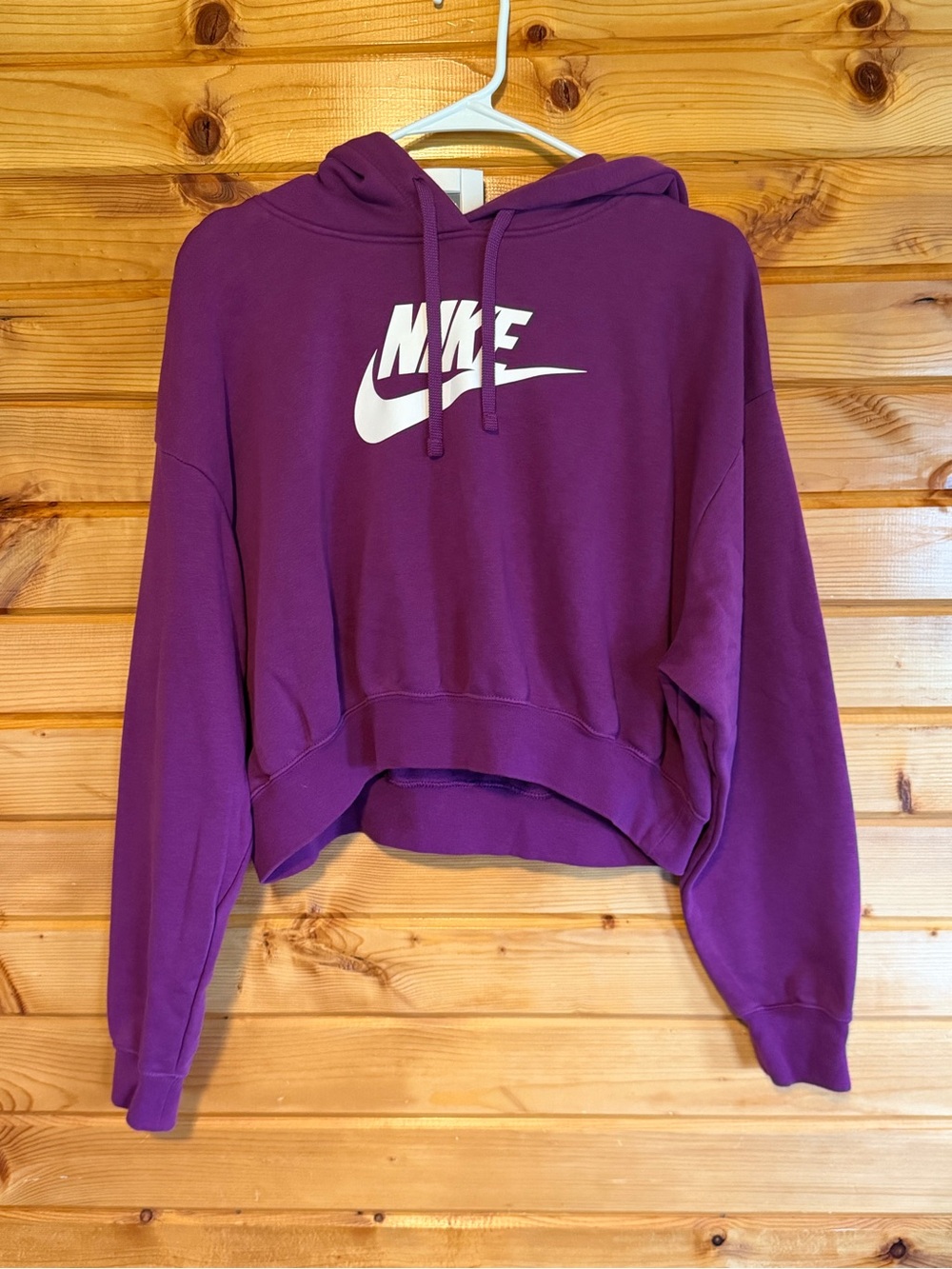 Nike Women's Purple Cropped Crewneck Hoodie with White Logo